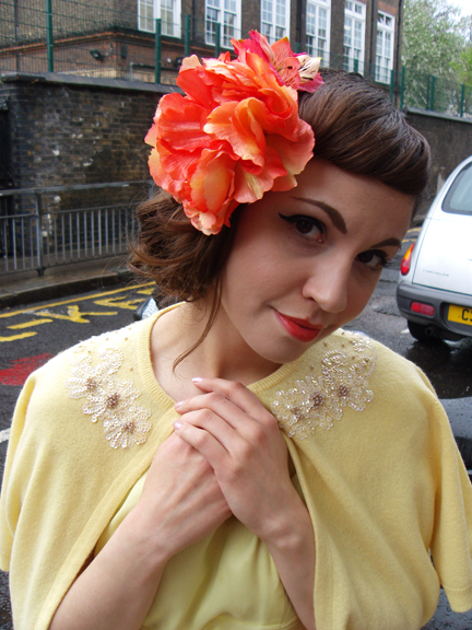 yellow-vintage beaded cardigan