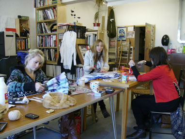Watch out! Girls can be dangerous when there are scissors about! Beyond Retro design workshop for Project Recycle