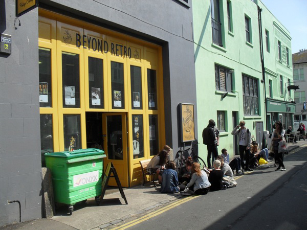 Crowds gather outside Beyond Retro between sets!
