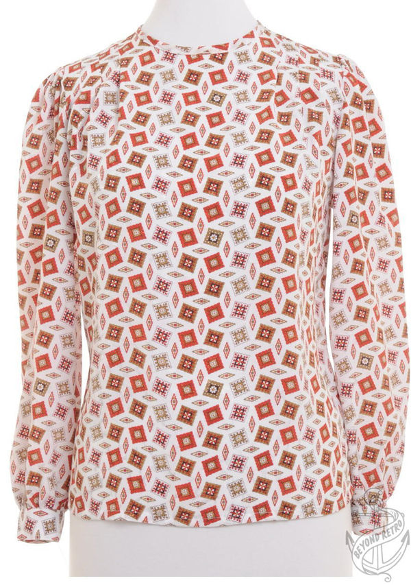 edited orange 80s Blouse White With Puff Sleeves
