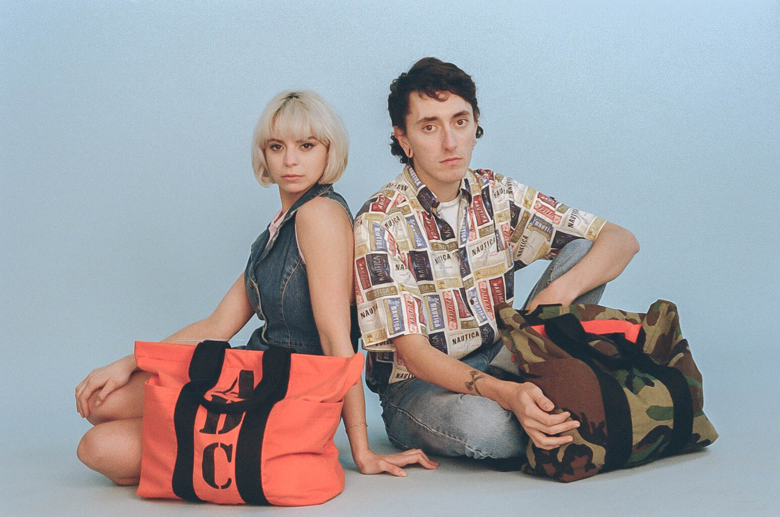 Charlie Tote Bag in Orange Twill & Camouflage 